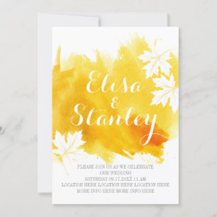 Modern abstract watercolor yellow wedding invitation