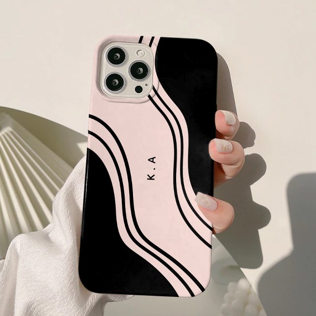 Modern Abstract Waves Black & Cream  Case-Mate iPhone Case (Creator Uploaded)