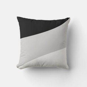 Modern Abstract Waves in Black Silver Grey & White Cushion