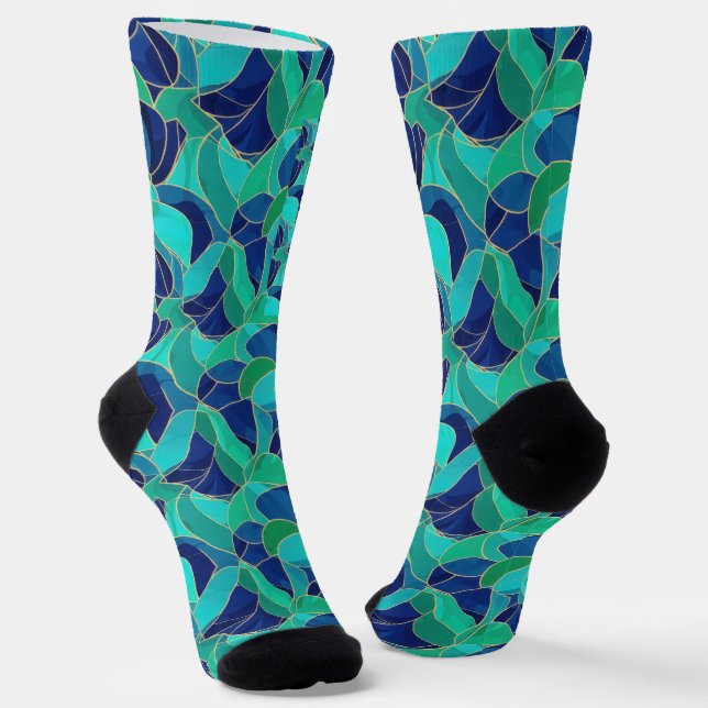 Modern Abstract Waves Seamless Pattern Socks (Angled)