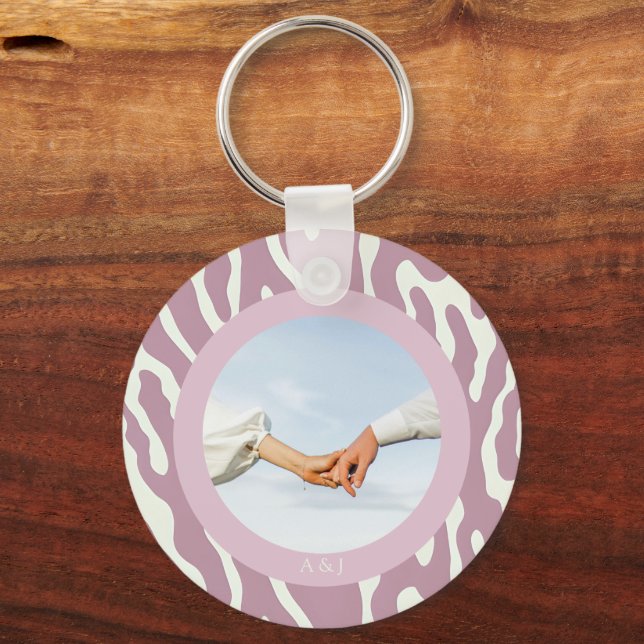  Modern Abstract Wavy Lines Pattern couple photo  Key Ring (Front)