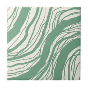Modern Abstract Wavy Lines Sage Green White Ceramic Tile