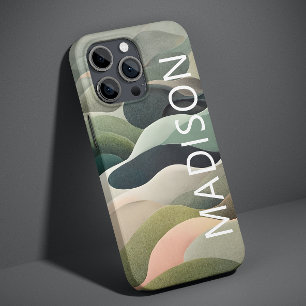 Modern Abstract Wavy Pattern Personalised Name Case-Mate iPhone 14 Pro Case