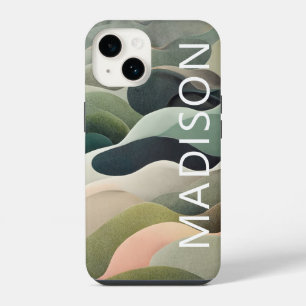 Modern Abstract Wavy Pattern Personalised Name iPhone 14 Case