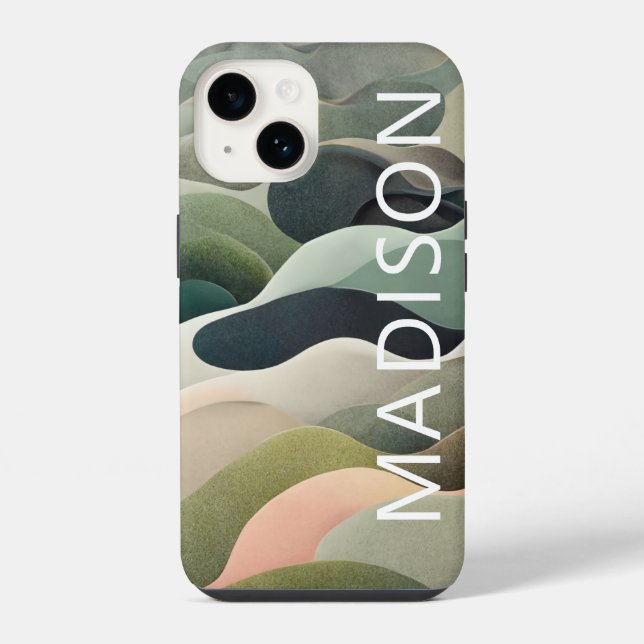 Modern Abstract Wavy Pattern Personalised Name iPhone Case (Back)