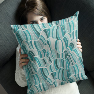 Modern Abstract Wavy Stripes Teal Grey Pattern Cushion