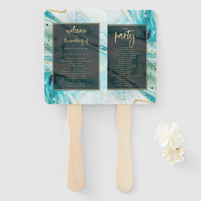 "modern abstract wedding program hand fan (Front and Back)