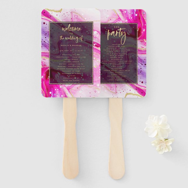 "modern abstract wedding program hand fan (Front and Back)