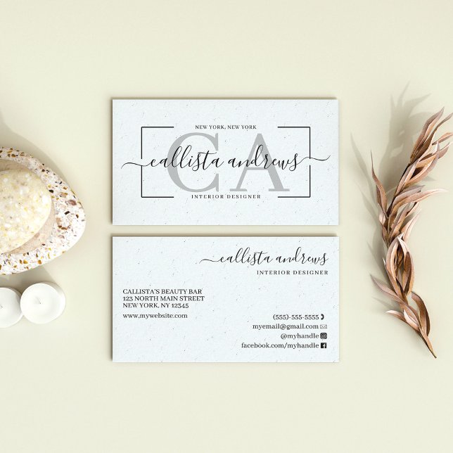 Modern Abstract White Earth Tone Signature Script Business Card (Creator Uploaded)