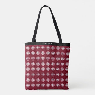 Modern abstract white pattern on burgundy tote bag