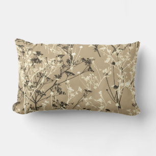 Modern Abstract Wildflowers Beige Brown Lumbar Cushion