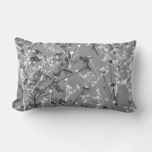 Modern Abstract Wildflowers Grey Black White Lumbar Cushion