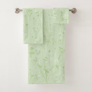 Modern Abstract Wildflowers Soft Sage Green Bath Towel Set
