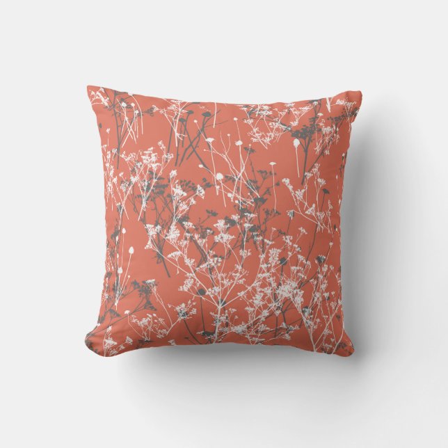 Modern Abstract Wildflowers Terracotta Floral Cushion (Front)