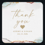 Modern Abstract Wine Red & Gold Wedding Thank You Square Sticker<br><div class="desc">Modern Abstract Ethereal Watercolor Wine Red & Gold Wedding Thank You Stickers. This modern design is beautify hand-painted with rich colours that are perfect for Winter. Shown in the Wine Wedding Colour Palette colorway of: Dark Wine Red, Castle Grey, Pearl Pale Pink, Old Gold, and Cascade Aqua Teal. With faux...</div>