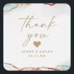 Modern Abstract Wine Red & Gold Wedding Thank You Square Sticker<br><div class="desc">Modern Abstract Ethereal Watercolor Wine Red & Gold Wedding Thank You Stickers. This modern design is beautify hand-painted with rich colours that are perfect for Winter. Shown in the Wine Wedding Colour Palette colorway of: Dark Wine Red, Castle Grey, Pearl Pale Pink, Old Gold, and Cascade Aqua Teal. With faux...</div>