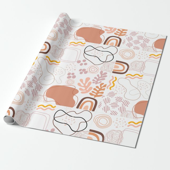 Modern Abstract with Earthy Tones & Organic Shapes Wrapping Paper (Unrolled)