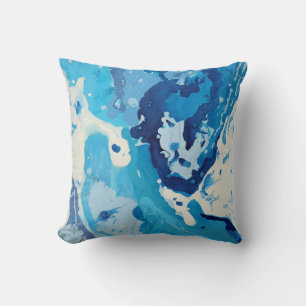 Modern abstract with pastel shades of blue ocean cushion