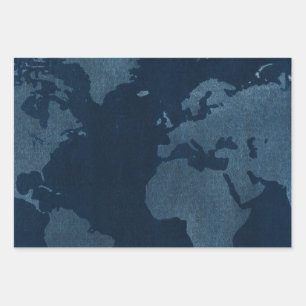 Modern abstract world map blue teal watercolor wrapping paper sheet