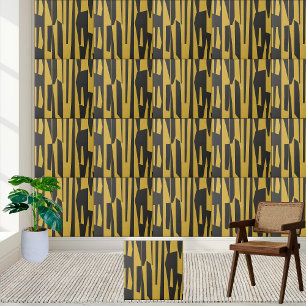 Modern Abstract Yellow and Black Geometric  Ceramic Tile