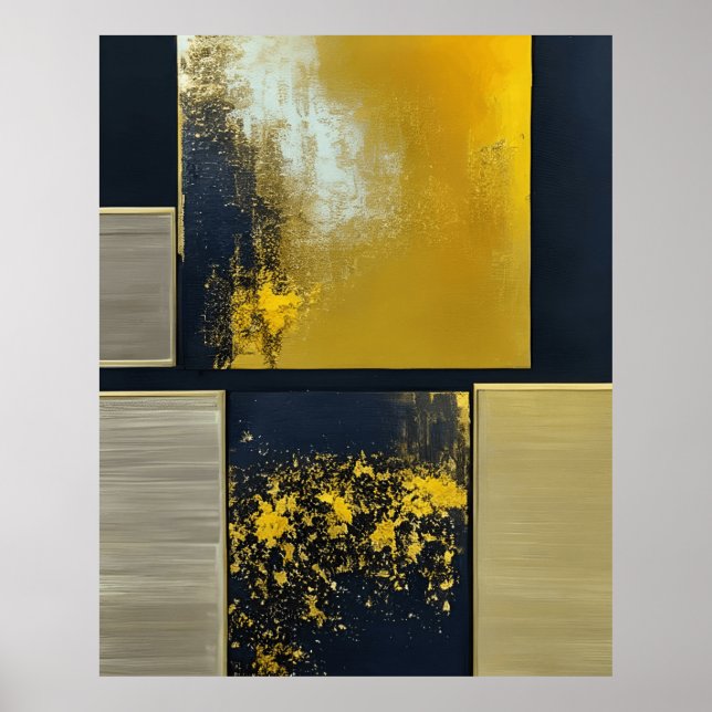 Modern Abstract yellow black lineal forms Poster (Front)