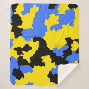 Modern Abstract Yellow Blue Black Pattern Design Sherpa Blanket