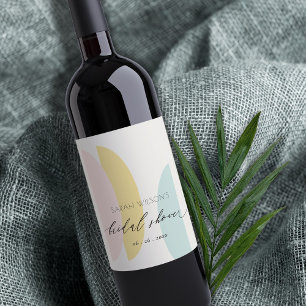 Modern Abstract Yellow Blush Aqua Bridal Shower Wine Label