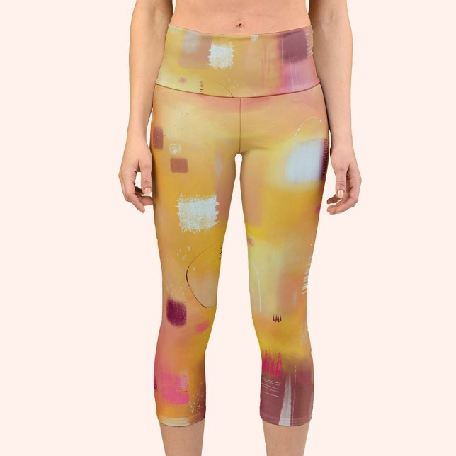 Modern Abstract Yellow Capri Leggings (Abstract painting yellow capri pants yoga leggings)