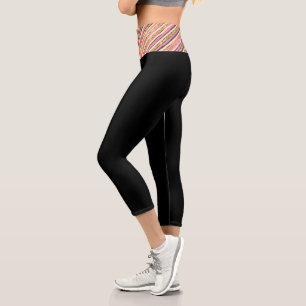 Modern Abstract Yellow Gold Pink Black Capri Leggings