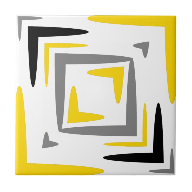 Modern Abstract Yellow Grey Ceramic Tile (Front)