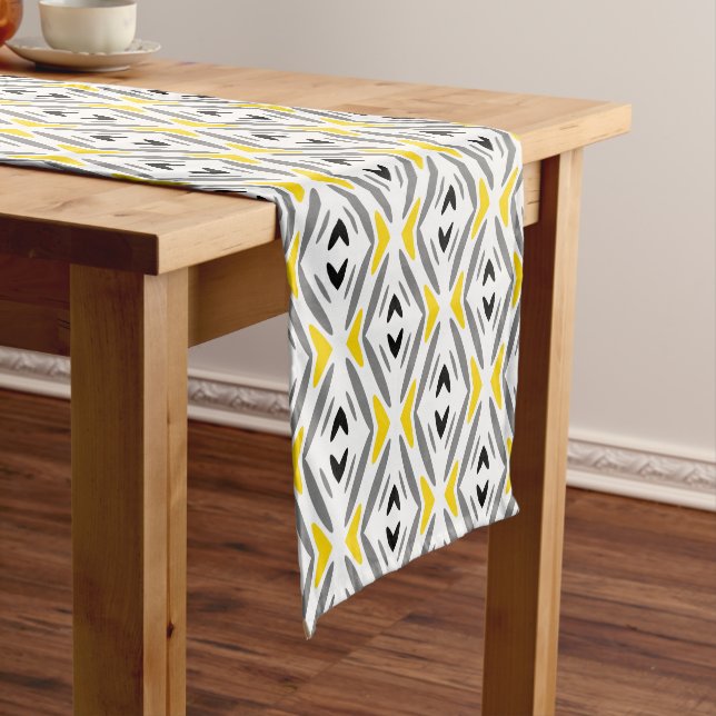 Modern Abstract Yellow Grey Diamond Short Table Runner (In Situ)
