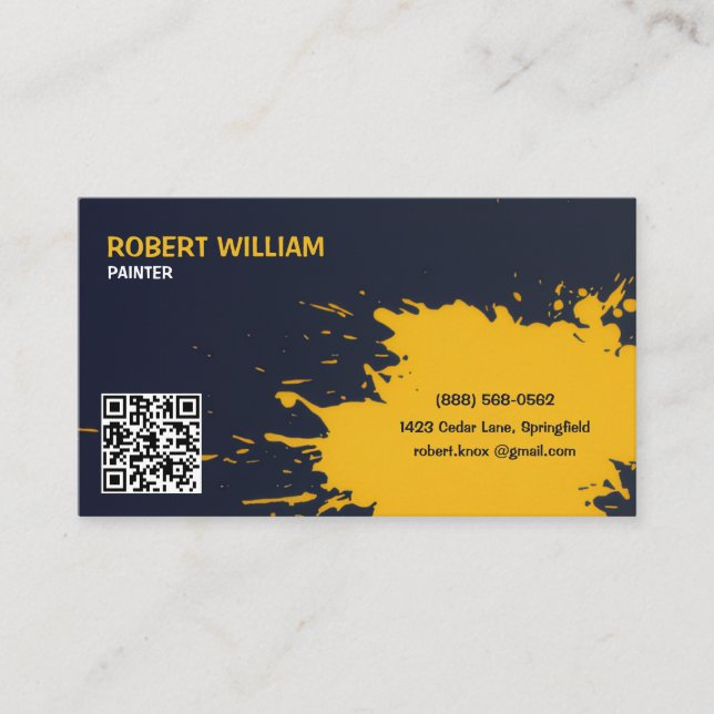 Modern Abstract Yellow Ink Splatter | Customisable Business Card (Front)
