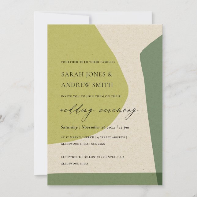MODERN ABSTRACT YELLOW LIME GREEN ARTISTIC WEDDING INVITATION (Front)