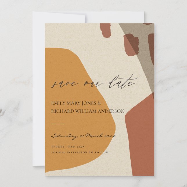 MODERN ABSTRACT YELLOW TERRACOTTA ARTISTIC ART SAVE THE DATE (Front)
