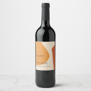 MODERN ABSTRACT YELLOW TERRACOTTA ARTISTIC WEDDING WINE LABEL