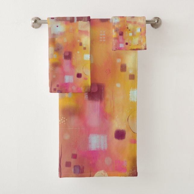 Modern Abstract Yellow Watercolor Art Bath Towel Set (Insitu)