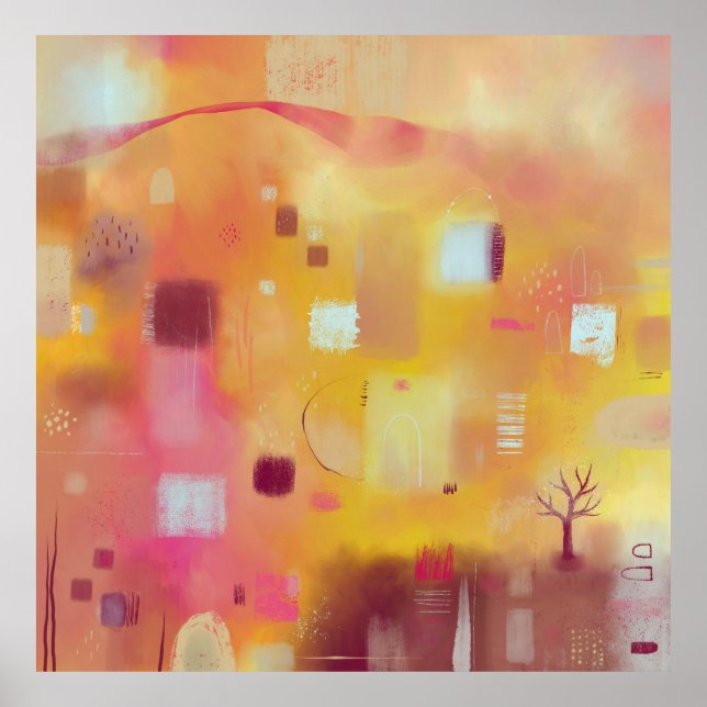 Modern Abstract Yellow Watercolor Poster (Front)