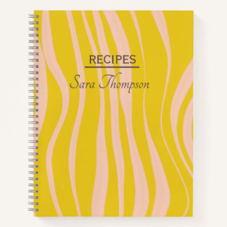 Modern abstract yellow wave personalised recipe notebook