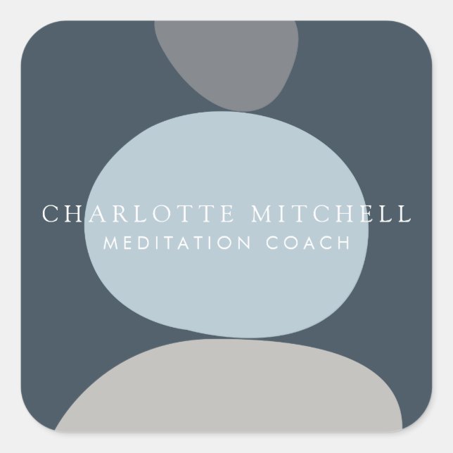 Modern Abstract Zen Stones Blue Logo Square Sticker (Front)