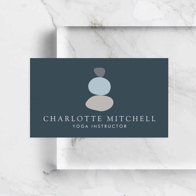 Modern Abstract Zen Stones Blue Logo Yoga, Massage Business Card (Creator Uploaded)