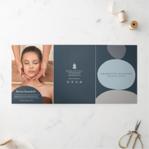 Modern Abstract Zen Stones Blue Wellness Brochure