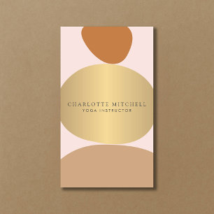 Modern Abstract Zen Stones Gold and Pink Logo Yoga Business Card