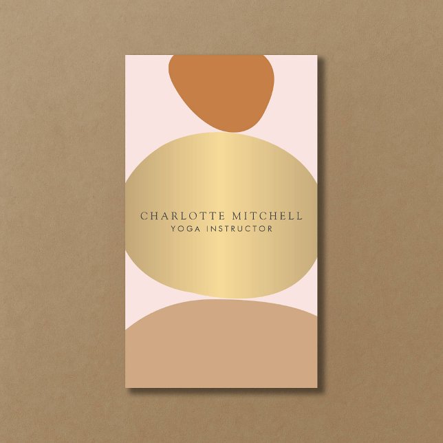 Modern Abstract Zen Stones Gold and Pink Logo Yoga Business Card (Creator Uploaded)