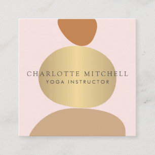 Modern Abstract Zen Stones Gold and Pink Logo Yoga Square Business Card