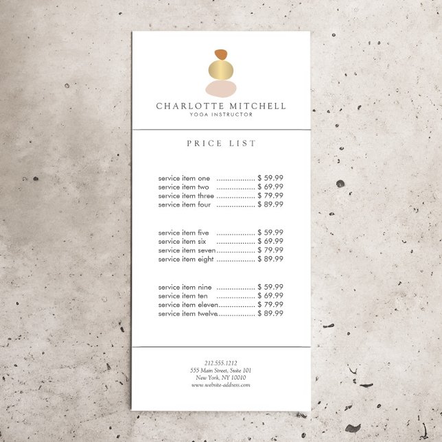 Modern Abstract Zen Stones Gold Logo Yoga, Massage Rack Card (Creator Uploaded)