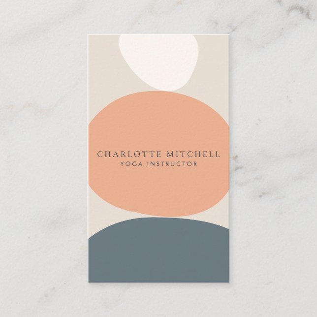 Modern Abstract Zen Stones Peach/Blue Logo Yoga Business Card (Front)