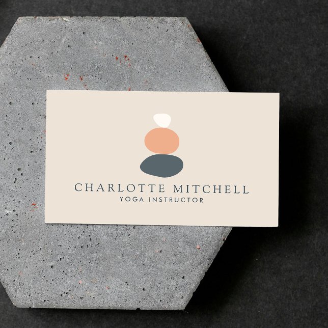 Modern Abstract Zen Stones Peach/Blue Logo Yoga Business Card (Creator Uploaded)
