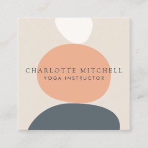 Modern Abstract Zen Stones Peach/Blue Logo Yoga Square Business Card