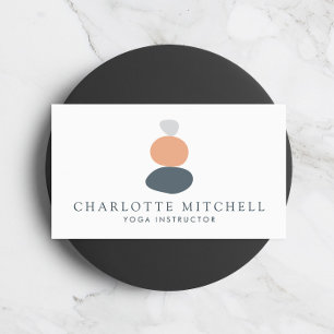 Modern Abstract Zen Stones Peach Logo Life Coach Business Card