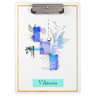 Modern Abstraction Black and Navy Blue Clipboard